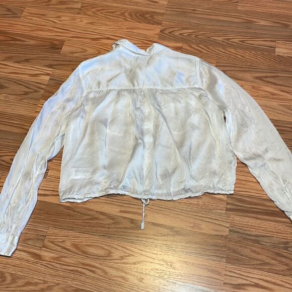 Urban Outfitters White Top, Blouse, Drawstring Waist, Long Sleeve Shirt, Large - Picture 6 of 7